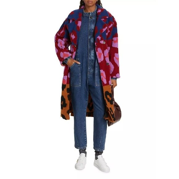 FARM Rio Coat L Mixed Leopards Fleece Coat Pink Multi Belted Cozy - Picture 15 of 15